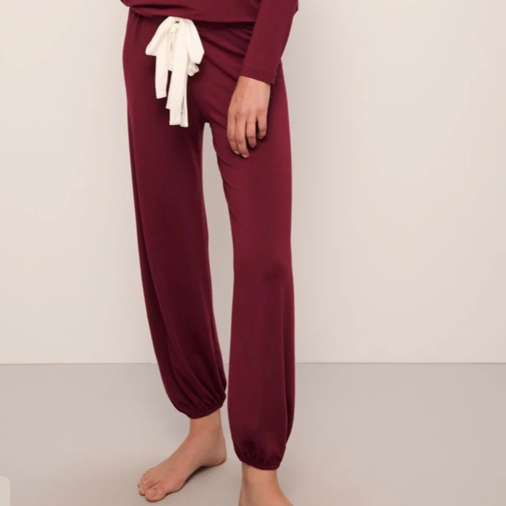 Eberjey Gisele Burgundy Lounge Pajama Pants with Cream Drawstring